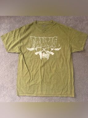 Danzig Skull Band Tee XL Olive Green Washed Graphic Metal Shirt
